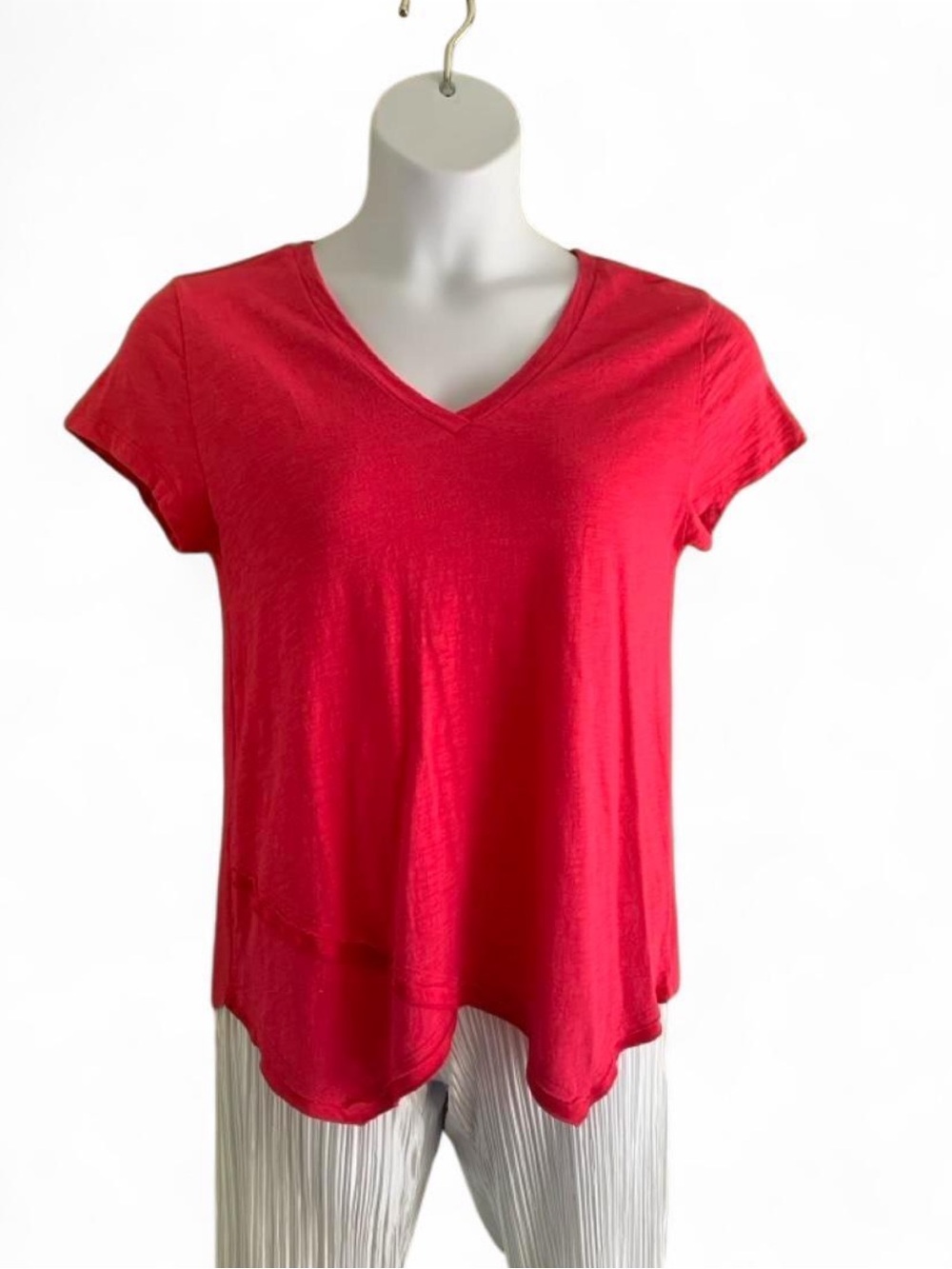Barbiecore soft Surroundings V-Neck Short Sleeve Top - Bright Pink size PS